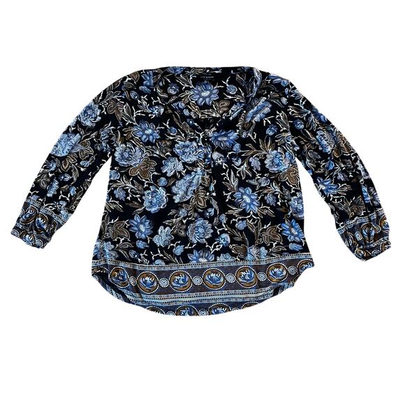 Lucky Brand High Low Hem Botanical Boho Floral V Neck Blouse | M - Picture 2 of 4